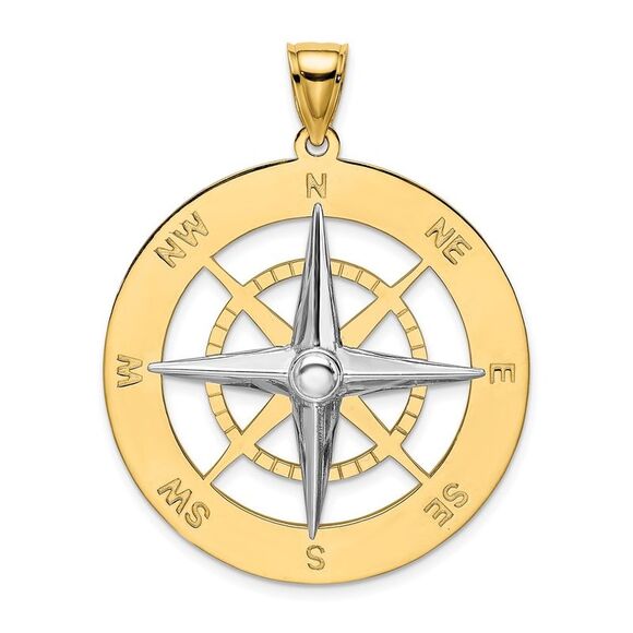 14k Yellow Gold Two-tone Nautical Compass White Needle Charm